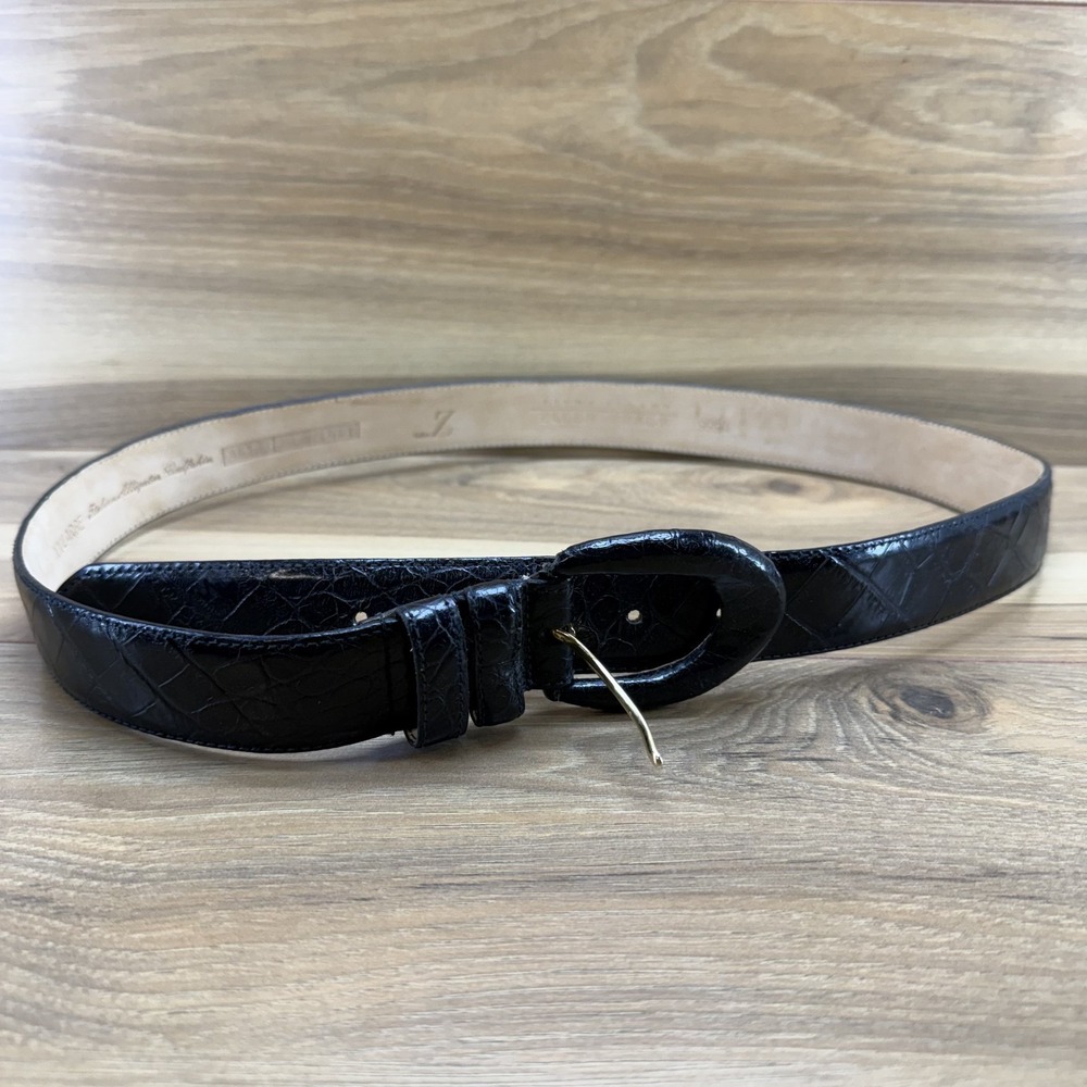 Linda‎ Allard Ellen Tracy Womens Belt XXLarge Black Italian Alligator Calfskin